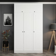 Minar Kale 3 Mebran Kapaklı 2 İç Çekmeceli Dolap Ve Yüklük Beyaz 235cm Beyaz