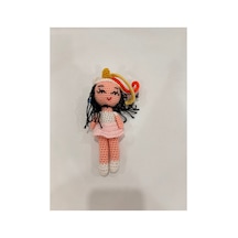 Amigurumi El Örgüsü Gökkuşağı Saçlı Kız Bebek Anahtarlık Açık Pembe