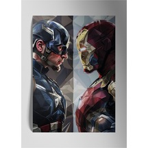 Civil War Captain Amerika İron Man Marvel - Metal Poster Tablo