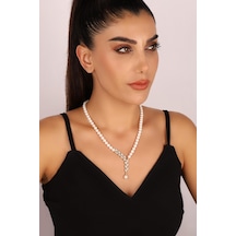 6,5 Mm Yaprak Taşlı Doğal İnci Küpe Kolye Bileklik Yüzük Dörtlü Set 19