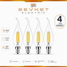 6w E14 Şeffaf Günışığı Kıvrık Mum Rustik Led Ampul 4 Adet