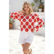 Sayzen Your Shine Çiçek Desenli Dantel Işleme Crop Sayzen Çiçek Desenli Dantel Işleme Crop Kırmızı