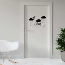 Ay, Bulut Ve Yıldızlar Uyku Temalı - Isme Özel Dekoratif Kapı Sticker, Çıkartma