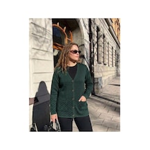 Onno Style Women Desenli Çelik Örgü Klasik Triko Ceket Yeşil