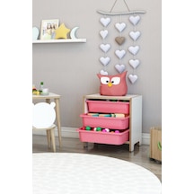 3 Sepetli Çok Amaçlı Oyuncak Dolabı Mdf Pembe Pembe