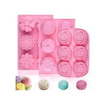 Springsun 3'lü Gıda Kalitesi Silikon Kalıp Seti - Çiçek Şekilli, El Yapımı Sabun, Kek, Çikolata Ve Kurabiye İçin - Anti Yapışkan, Isı Dayanıklı -40 C/+230 C Pembe