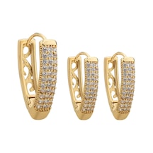 Taşlı Gold Üçlü Küpe Seti Altın