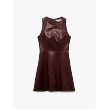 Koton Kolsuz Bisiklet Yaka A Kesim Suni Deri Mini Elbise Bordo 6wak80009uw Bordo