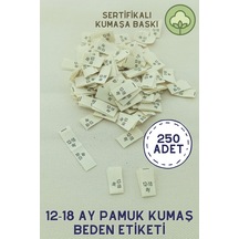 12-18 Ay Pamuk Kumaş Beden Etiketi 250 Adet