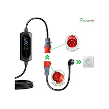 Coswatt Elektrikli Araç Taşınabilir Şarj Cihazı 11 Kw 16a Tip-2 5x16a 10 metre Kablo Türkçe Menü Çanta 11 Kw