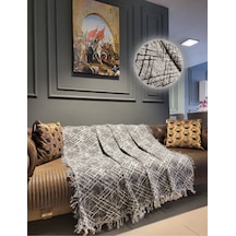 Lüks Pamuklu Koltuk-çekyat Örtüsü 170x220 Gri-beyaz Çift Taraflı ,terletmez ,kaymaz ,toplanmaz Siyah Beyaz