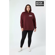 Süperlife Kadın Büyük Beden Rahat Kalıp Hoodie -unified Baskılı Kapüşonlu İncesweatshirt Spr26bswk968 Bordo