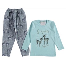 Kız Çocuk Geyik Baskılı %100 Pamuk Pijama Takımı