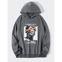 Erkek Gri Zeus Baskılı Oversize Kapşonlu Sweatshirt Calıfornıa1998Sweat Gri