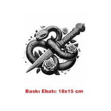 Yılan Gotik Temalı Ütü İle Yapışan Tekstil Kumaş Tişört Dtf Baskı 3525