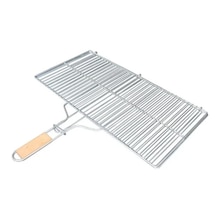 Büyük Boy Ahşap Saplı Mangal Izgarası 50x30 Cm Kilitlenebilir Çift Taraflı Geniş Barbekü Kafesi