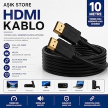 Hdmı Kablo 10 Metre Full Hd 1080p Yüksek Hızlı Görüntü Ve Ses Aktarım Kablosu Tv Monitör Projeksiyon Ps5 Xbox