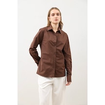 Antioch Basic Slim Fit Kadın Gömlek Açık Kahverengi