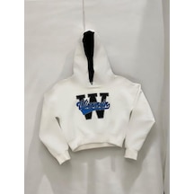 Kız Çocuk Pamuklu W Yazılı Kısa Sweatshirt-14380 Ekru