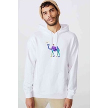 Camel Piramitleri Dromedary Baskılı Beyaz Erkek Örme Sweatshirt