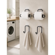 Yapışkanlı Banyo Düzenleme Seti 2 Rulo Tutucu 2 Havlu Askılığı 4 Parça Diğer