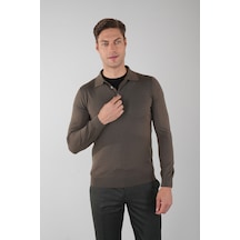Bisse Haki Düğmeli Polo Yaka Erkek Yün Triko Tr24k24201 D49 Haki