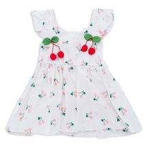 Kız Çocuk Bebek Kiraz Nakışlı Desenli Fırfırlı Elbise 001