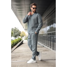 Madmext Füme Düğmeli Basic Erkek Gömlek Pantolon Takım E7335 Füme