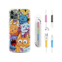 Apple Uyumlu iPhone 12 Pro Max Kılıf Kablo Koruyuculu Kediler 1723