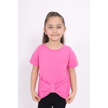 Toontoy Kids Toontoy Kız Çocuk Bisiklet Yaka Kısa Kollu Drapeli Taşlı Tişört Çok Renkli