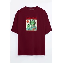 Give Blood Today Vampir Siyah - Beyaz Oversize T-shirt Bordo
