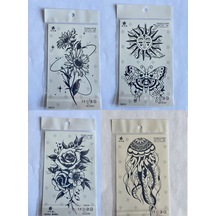 Çiçekler 4 Adet Birden 3 Hafta Kalıcı Geçici Yapıştırma Dövme 18x11 Cm