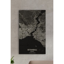 Doğal Taş Tablo - Istanbul Haritası Siyah- Duvar Dekoru 30x50cm