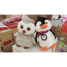 Oyuncak Peluş Uyku Arkadaşlari İkili Set Parıltılı Gözlü Baykuş Ve Atkılı Penguen Herbiri 30 Cm