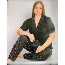 Pijamoni Kadın Viskon Büyük Beden Kısa Kol Boydan Düğmeli İnce Pijama Takımı 7550/3 - 1 Adet 001