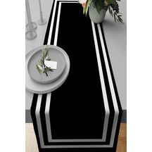 Siyah Çerçeveli Desen Premium Masa Örtüsü Runner Rnr322n11