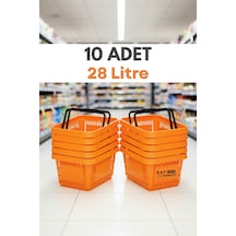 10 Adet - 28 Litre Plastik Market Alışveriş Sepeti Saplı Dayanıklı Market Mağaza El Sepeti Turuncu