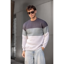 Trc 3244 Üç İplik Pamuklu Parçalı Bisiklet Yaka Erkek Sweatshirt 001