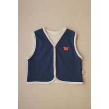 Yengeç Nakışlı Çift Taraflı Yelek İndigo