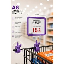 A6 Fiyatlık Mandallı Etiketlik Sepet Raf Askılık Fiyat Etiketi Çerçeveli Market Mağaza Mor