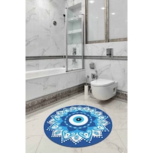 Mavi Nazar Boncuklu Yuvarlak Banyo Klozet Paspas Seti Bs289n11