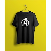 Unisex Beyaz Avengers Baskılı T-shirt Siyah