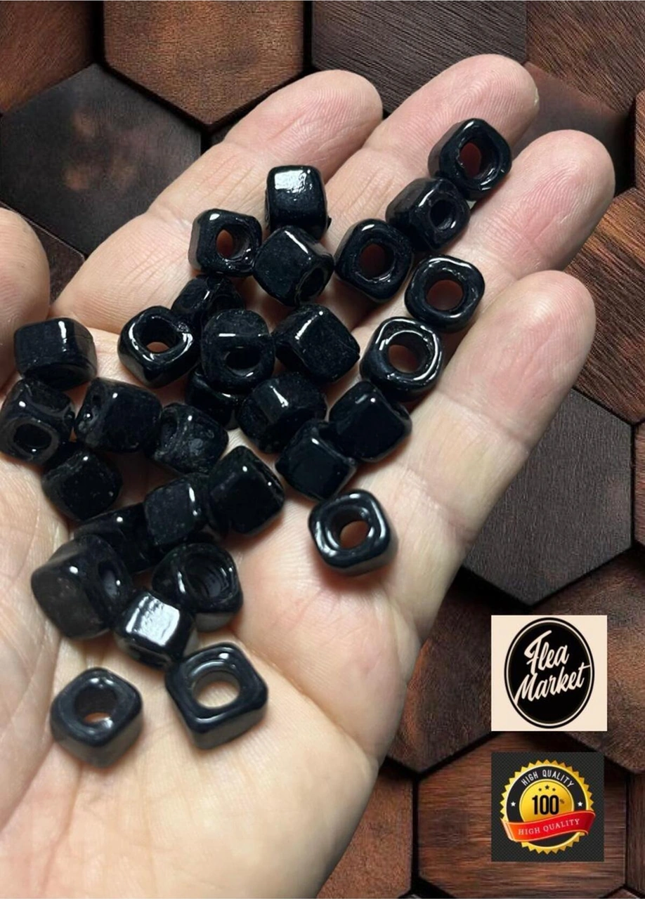 Siyah - Kare Cam Boncuk - Takı Boncuğu - 10mm - 15 Adet