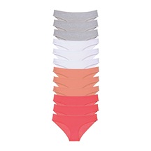12 adet Süper Eko Set Likralı Kadın Slip Külot Gri Beyaz Pudra Fuşya