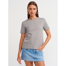 Dilvin Pamuklu Bisiklet Yaka T-shirt Gri