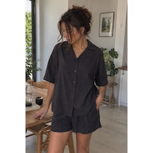 Madmext Siyah Kısa Kollu Modal Gömlek Şort Takım Mg2739 Madmext Siyah Kısa Kollu Modal Gömlek Şort Takım Mg2739
