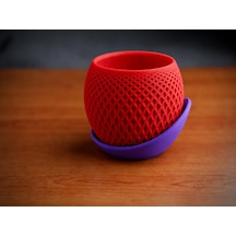 3d Baskı Küre Saksı - Kafes Dokulu İki Parçalı Dekoratif Saksı - Kırmızı-mor
