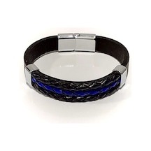 Midnight Blue Örgü Hakiki Deri Erkek Bileklik-561 Antrasit