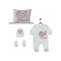 Pia Baby Gl 2003 İsme Özel Ayıcıklı Bebek Yastık Tulum Set Pembe