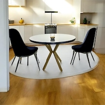 Beyaz Yuvarlak Yemek Masası Gold Renk Ayak Beyaz